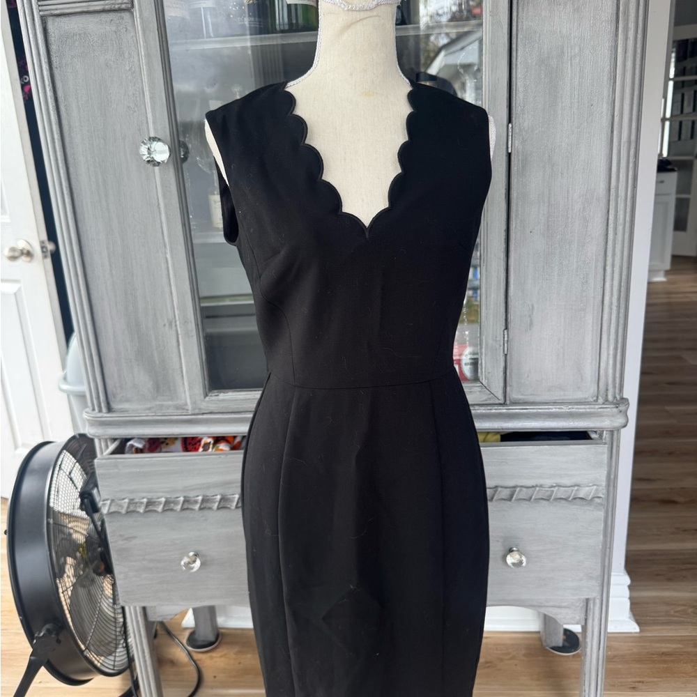 French Connection Black Scalloped Midi Dress